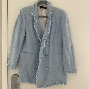 Tweed baby blue jacket XL ZARA